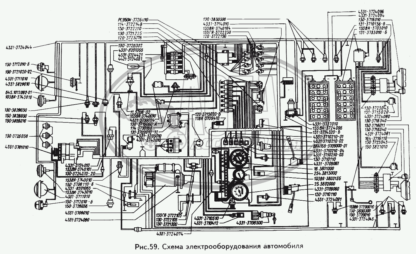 Схема электрооборудования автомобиля для грузового автомобиля ЗИЛ-433100