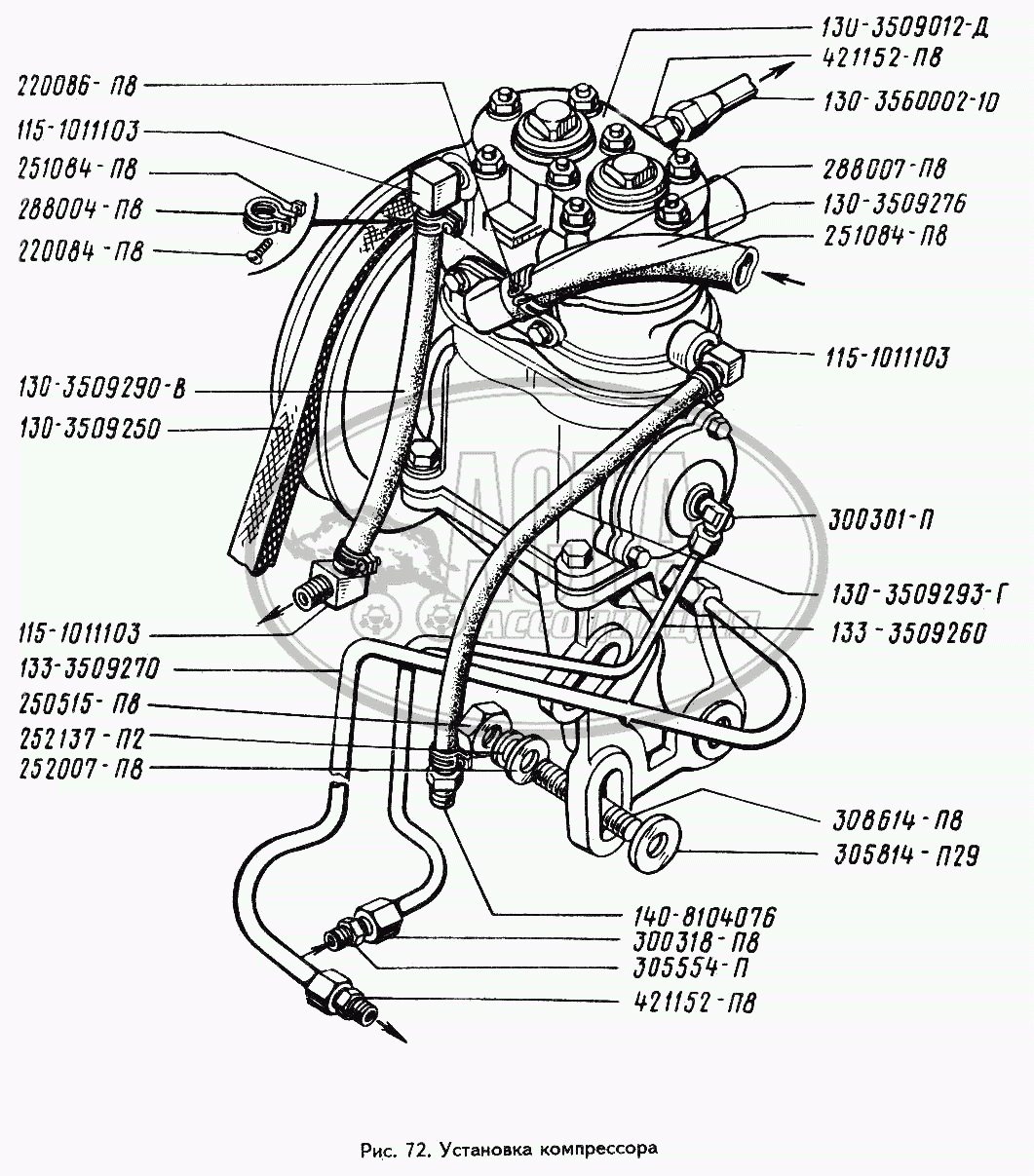 Установка компрессора для грузового автомобиля ЗИЛ-494560