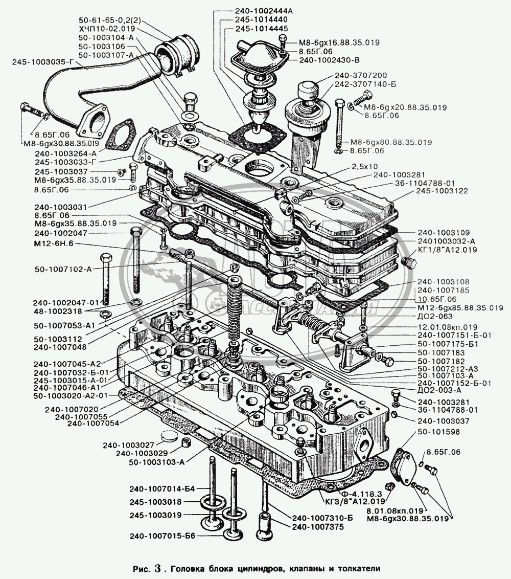 Головка блока цилиндров, клапаны и толкатели для грузового автомобиля  ЗИЛ-5301