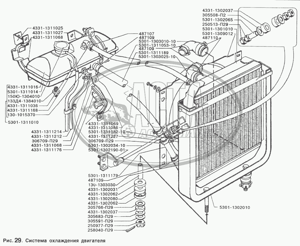 Система охлаждения двигателя для грузового автомобиля ЗИЛ-5301