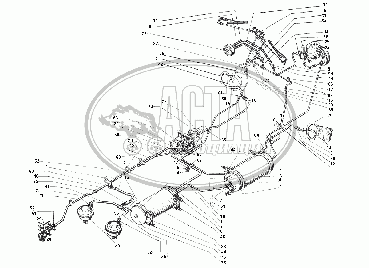 Схема пневматической системы для грузового автомобиля ЗИЛ-130